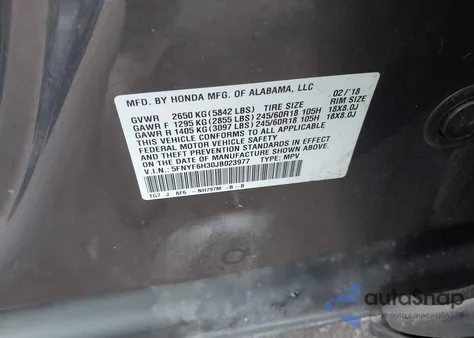 2018 Honda Pilot Ex z USA, uszkodzony, nr VIN 5FNYF6H30JB023977